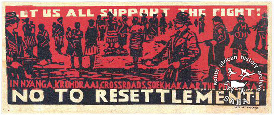 AL2446_2617 This poster is silkscreened in black and red, produced by Thami Mnyele and J Seidman, who based it on a woodcut by Figlan Mpikaypheli of the removals at Soekmakaas