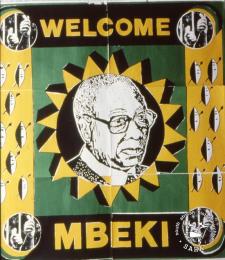 AL2446_2620 WELCOME MBEKI produced at the Community Arts Project (CAP) and issued by the Gardens Media Group for the Welcome Mbeki Committee, Cape Town. The image is in the form of a mural which celebrated the release of ANC leader, Govan Mbeki from life imprisonment. The mural is made up of six A1 posters.