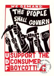 AL2446_2622 WE DEMAND:THE PEOPLE SHALL GOVERN SUPPORT THE CONSUMER BOYCOTT!  his poster is the first of a set of five posters produced to highlight the demands of a consumer boycott in the Western Cape.