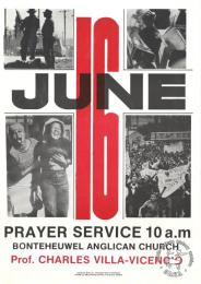 	JUNE 16 : PRAYER SERVICE 10 a.m 1986   AL2446_2145 produced by the WPCC, Cape Town. This poster was produced to advertise a prayer meeting to observe 16 June.