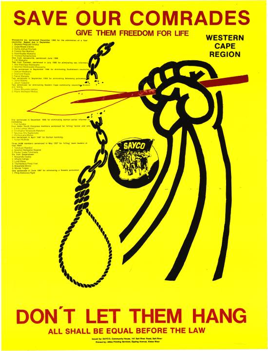 offset litho poster, SAYCO Western Cape Region, 1988. Archived as SAHA collection AL2446_0242
