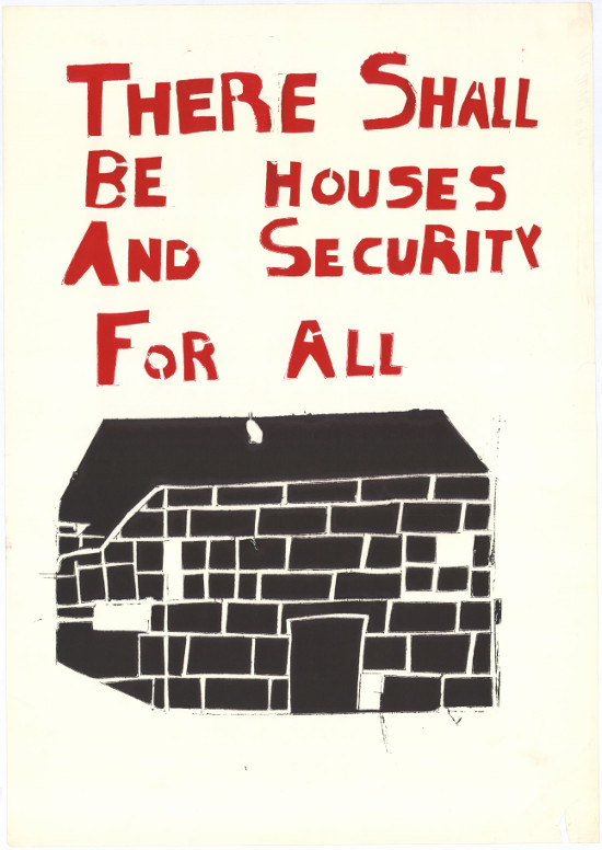 Silkscreened poster issued by the Screen Training Project (STP) Trainees in 1985, archived at SAHA in the SAHA Poster Collection, AL2446_980