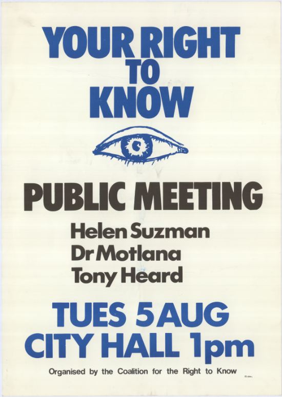 Your Right to Know Meeting Poster, the Coalition for the Right to Know, SAHA Poster Collection al2466_0567