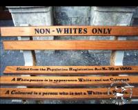 Still image from Meeting history face-to-face depicting an artistic portrayal of 'Non-whites only' benches that were central to South Africa's heritage of racist, unjust separate amenities legislation, AL3282_c1.10.4
