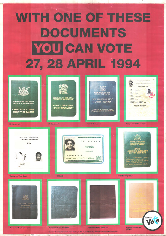 Offset litho poster, produced by project vote, dated 1994. Archived as SAHA collection AL2446_0021 