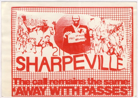 Sticker commemorating the Sharpeville massacre, date unknown. Archived as SAHA collection AL2540_D0185