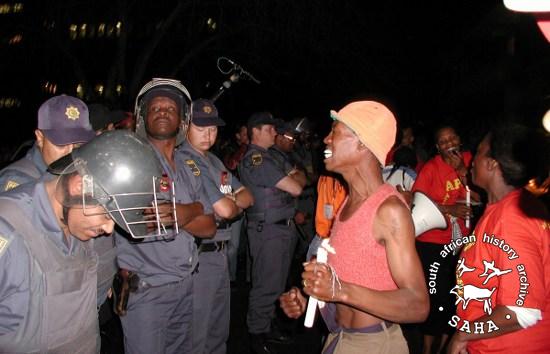 Police at candlelight march, Wits (2002)
