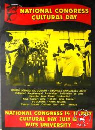 National Congress Cultural Day   AL2446_0041   This poster is an offset litho in black, red and yellow, produced by COSATU, Johannesburg. This poster depicts the importance of culture to workers at their cultural day. 