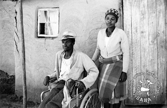 Timothy Hlatswayo, an injured farmworker in a wheelchair, Driefontein. 	AL3274_I02