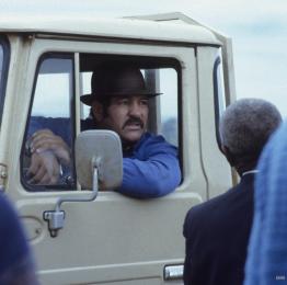 This color photograph of Niemand in his bakkie in Mogopa was taken by Gille de Vlieg on 12 December 1983. Included in SAHA Land Act Project report, 2014.