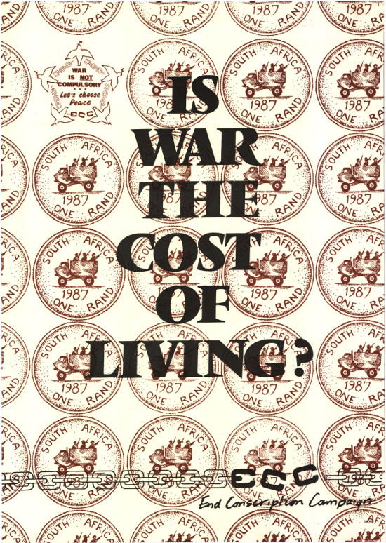 Offset litho poster, issued by the End Conscription Campaign (ECC), 1987. Archived as SAHA collection AL2446_0263