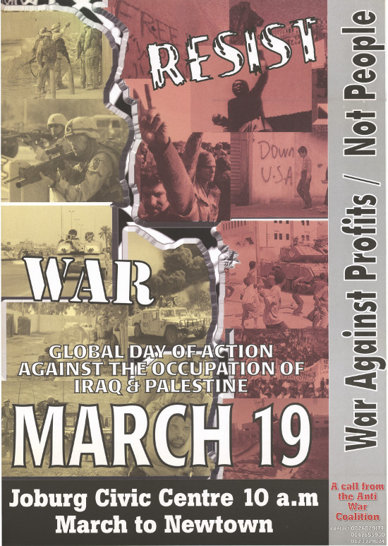 Offset litho poster, issued by the Anti-War Coalition, date unknown. Archived as SAHA collection AL2446_4983