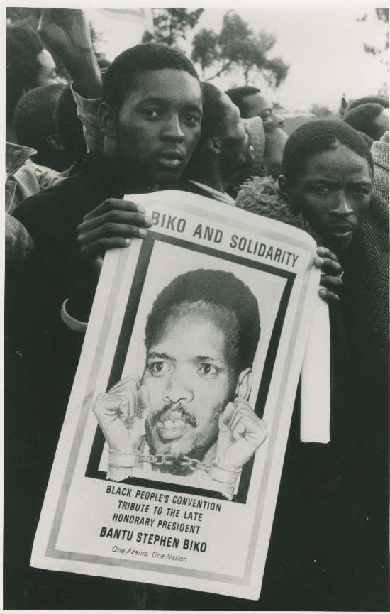 Poster of Biko carried at the funeral. 25 September 1977. Photographer unknown. Archived as SAHA collection AL2547_8.2.3