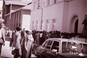 Ruth Chinamano greeting supporters outside parliament in Harare