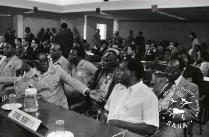 Delegates R.G. Mugabe and T.G. Silundika at the Non-Aligned meeting in Maputo