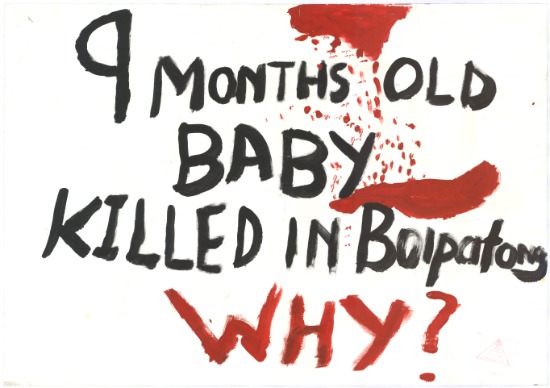 'A 9 month old baby killed in Boipatong. Why?' A hand painted poster in black and red created by the Ad Hoc Organising Committee, University of the Witwatersrand, September 1992, AL2446_1979 'A 9 month old baby killed in Boipatong. Why?' A hand painted poster in black and red created by the Ad Hoc Organising Committee, University of the Witwatersrand, September 1992, AL2446_1979