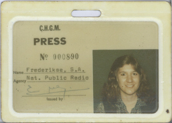 Julie Frederikse's C.H.G.M. press card, 1979. Archived as SAHA collection AL2460_U07.01.01
