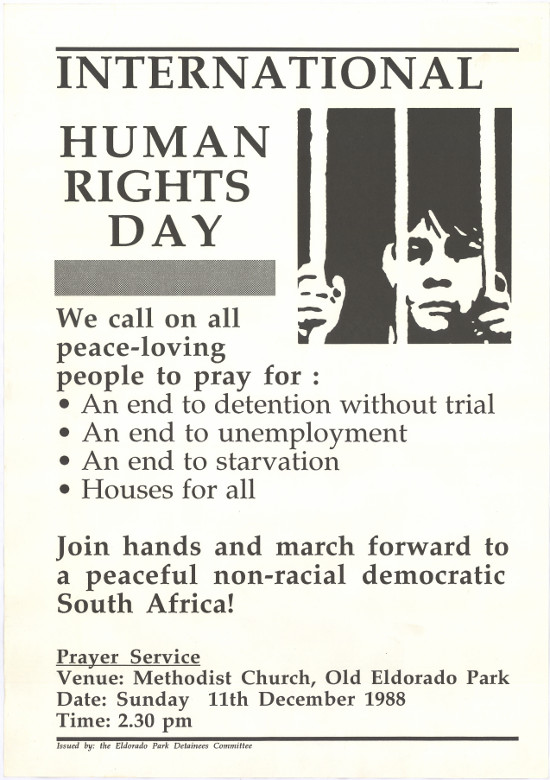 Offset litho, produced by Eldorado Park Detainees Committee, 1988. SAHA poster collection AL2446_1652