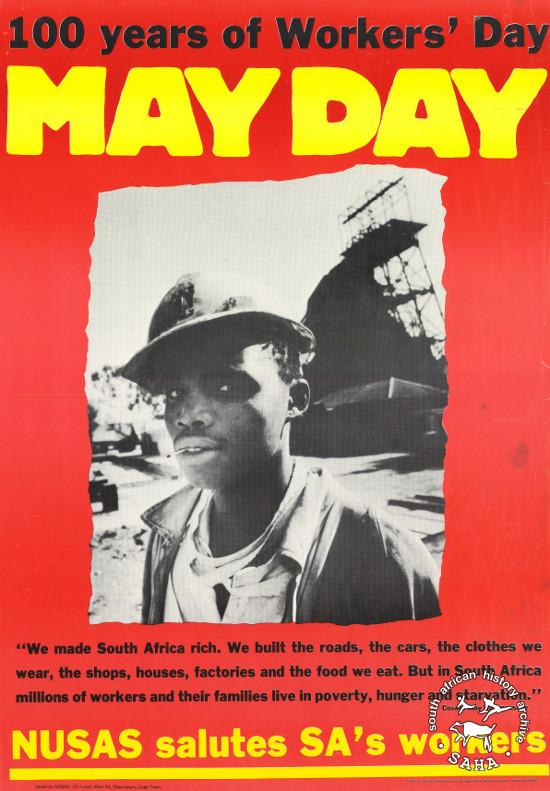 Offset litho poster, issued by the National Union of South African Students (NUSAS), 1985. Archived as SAHA collection AL2446_1212
