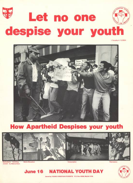 Offset litho poster, issued by the Young Christian Students (YCS), date unknown. Archived as SAHA collection AL2446_1295