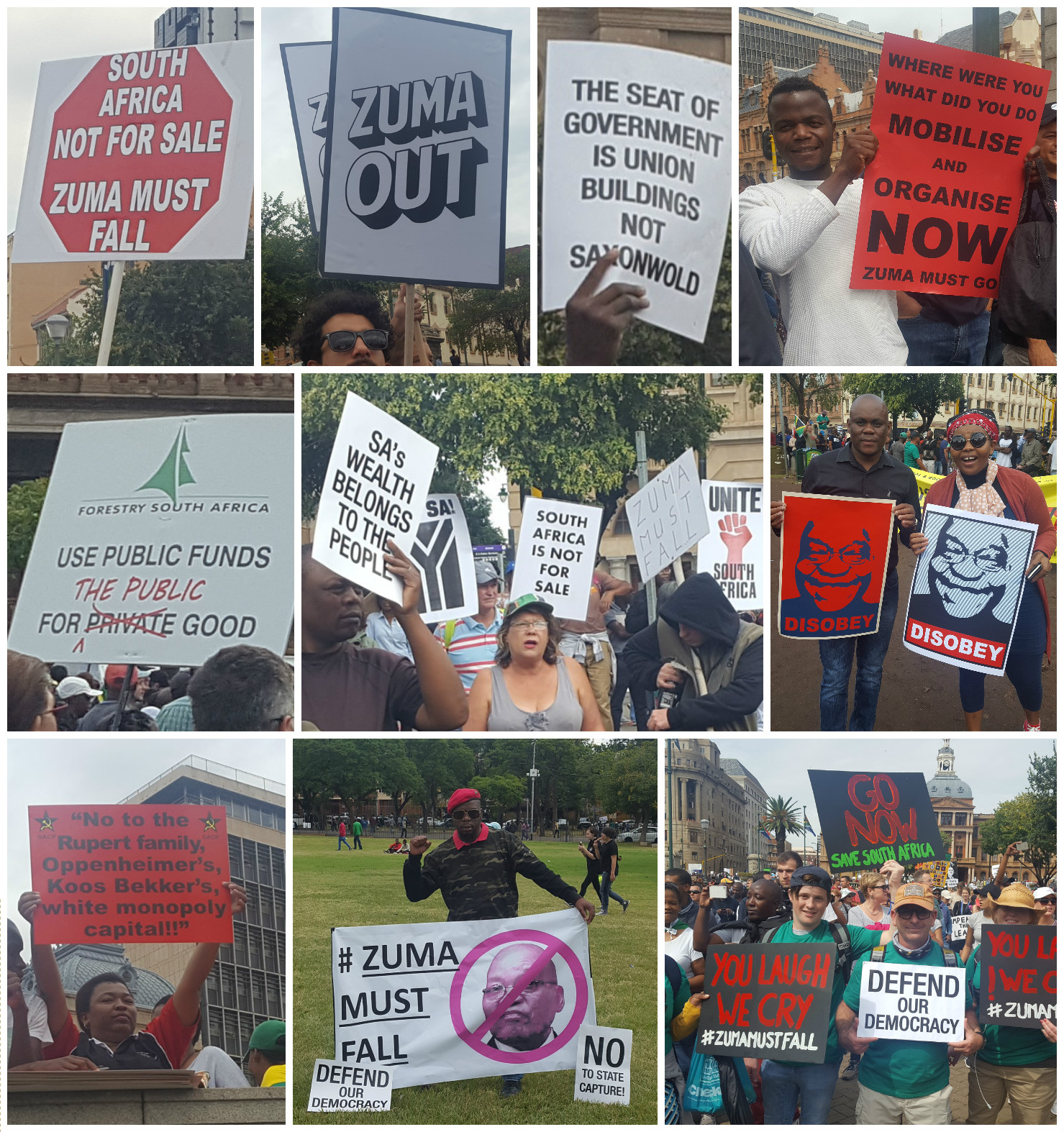 Some of the messages of protest on posters during the anti Zuma marches in Pretoria