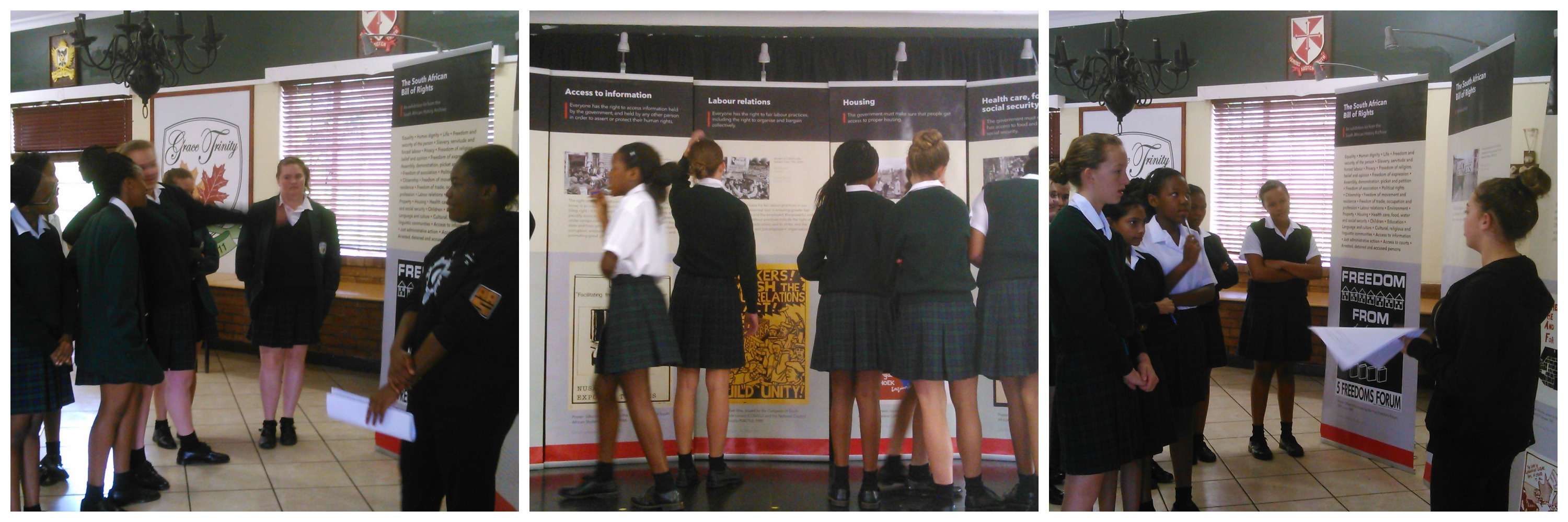 Collage of students at Grace Trinity School for Girls discussing SAHA's Bill of Rights exhibition, March 2015. Image credit: Grace Trinity School for Girls Collage of students at Grace Trinity School for Girls discussing SAHA's Bill of Rights exhibition, March 2015. Image credit: Grace Trinity School for Girls
