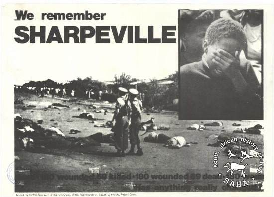 Poster commemorating the Sharpeville massacre. Archived as SAHA collection AL2446_1184