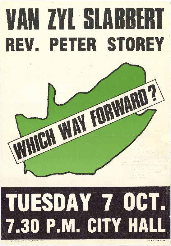 Poster advertising public meeting including Frederick Van Zyl Slabbert and the Reverend Peter Storey, AL2446_1494 :: SAHA Poster Collection Poster advertising public meeting including Frederick Van Zyl Slabbert and the Reverend Peter Storey, AL2446_1494 :: SAHA Poster Collection