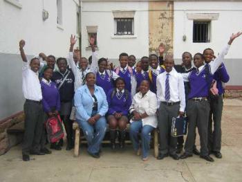 Matric learners from Fons Luminis Secondary School standing in the Joe Slovo Square at Constitution Hill before their tour of the heritage site.